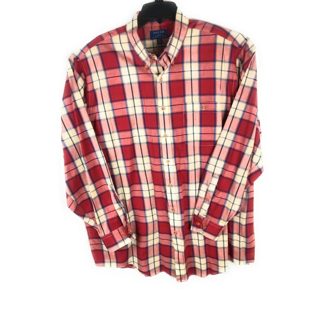 Dover Men's Long Sleeve 2XLT Red Blue Plaid Button Up Casual Cotton Shirt A54